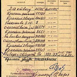 Учетная карточка награждения контр-адмирала Еременко П.П. от ноября 1973 г. (2-я стр.).