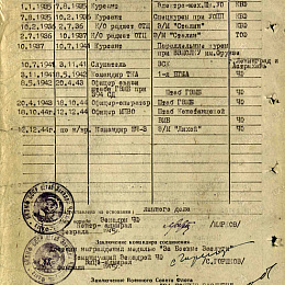 Послужной список прохождения службы в КА и ВМФ от 13 марта 1945 г.