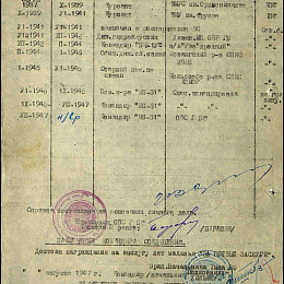 Послужной список прохождения службы в КА и ВМФ от августа 1947 г. для награждения медалью "За боевые заслуги" (за выслугу).