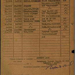 Послужной список прохождения службы в КА и ВМФ на 1944 г.