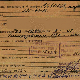 Алфавитная карта по Железнодорожному РВК г. Москвы на Козик Василия Михайловича (2-я стр.).